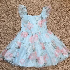 Size 4 girls Rare Editions light blue and pink floral sleeveless dress.